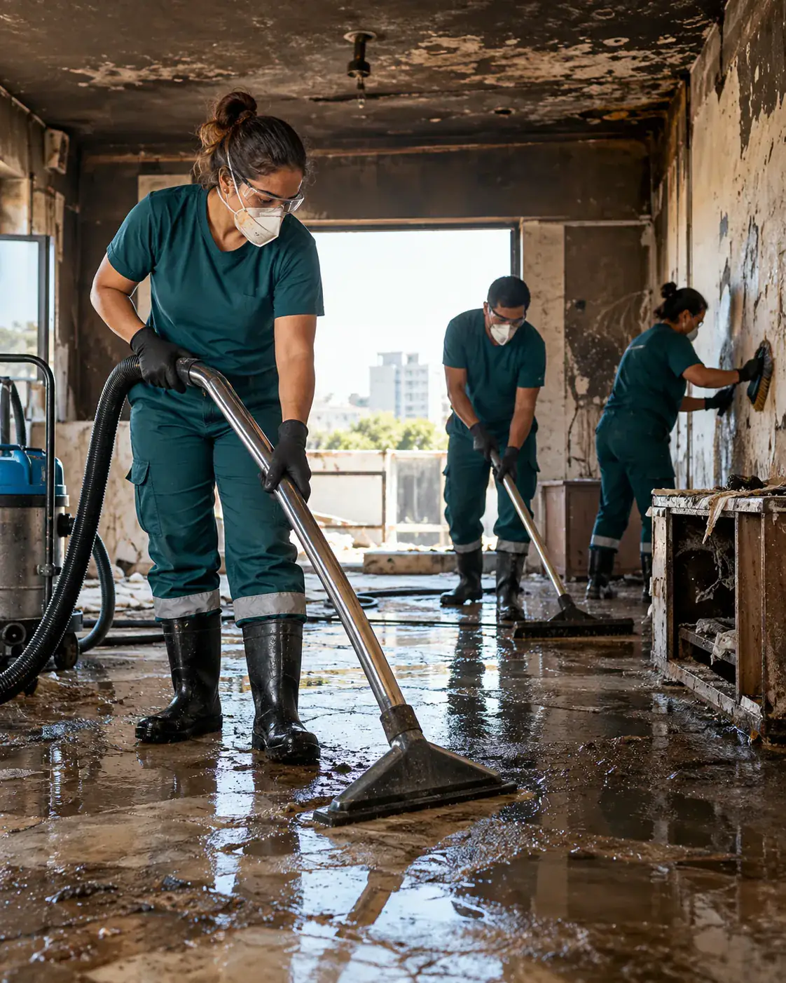 Profissional de empresa parceira fazendo limpeza pós-sinistro