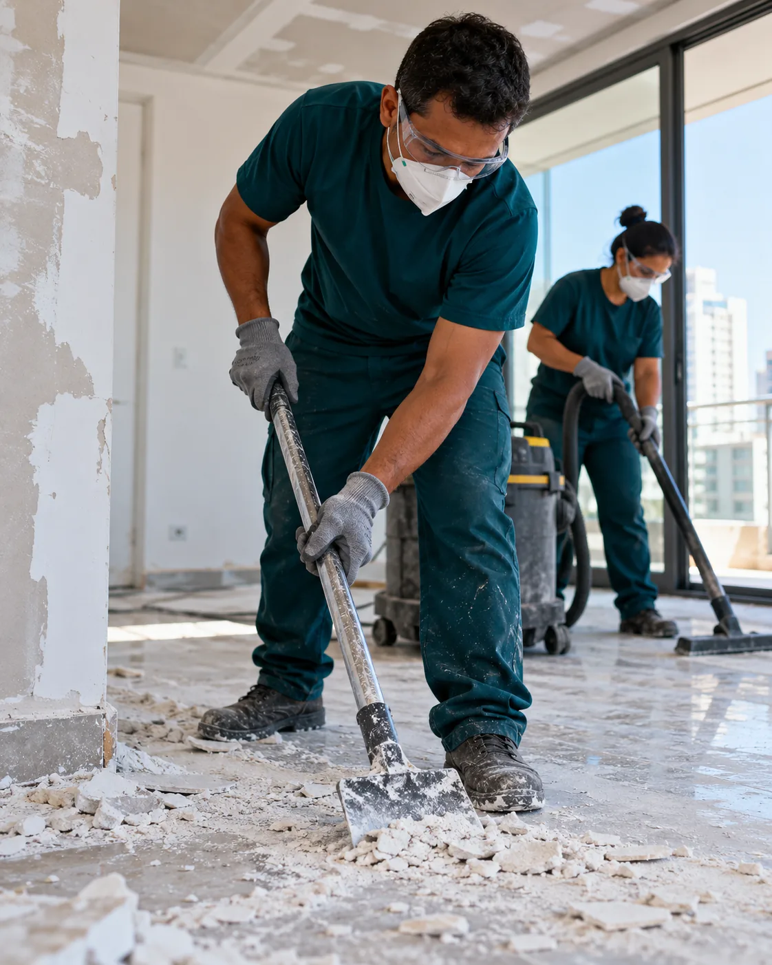 Profissional de empresa parceira fazendo remoção de resíduo de gesso
