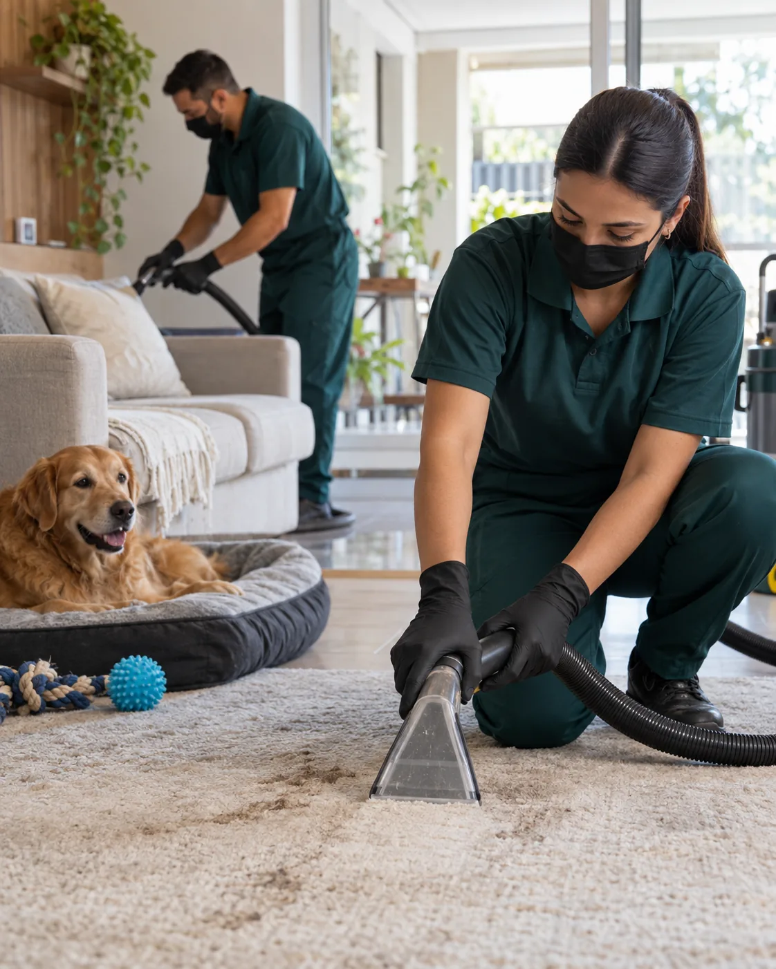 Profissional de empresa parceira fazendo limpeza pós-pet
