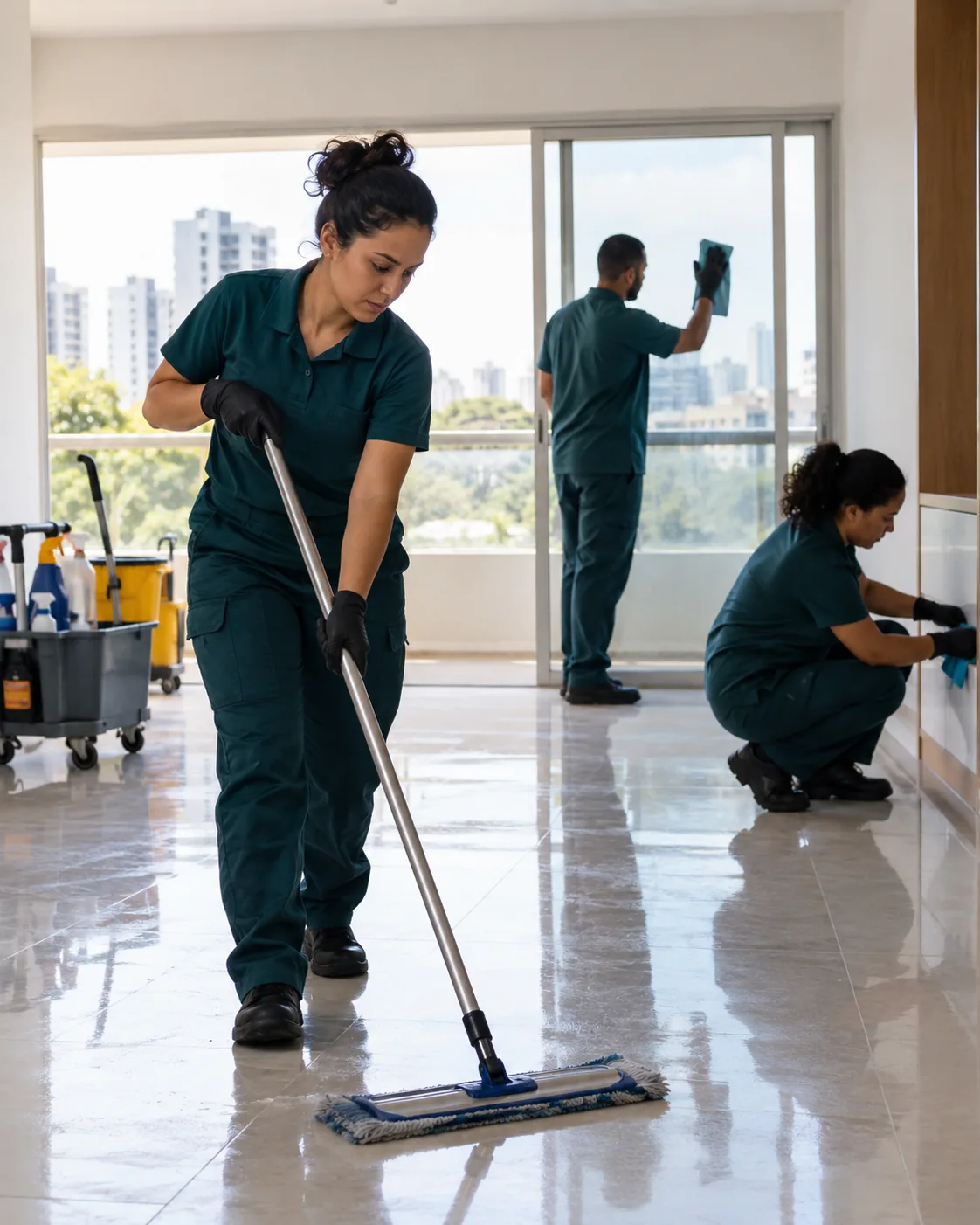 Profissional de empresa parceira fazendo limpeza pré-mudança